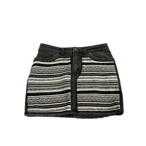H&M Womens Black White Denim Jean Mini Skirt 2 Xs high Rise
